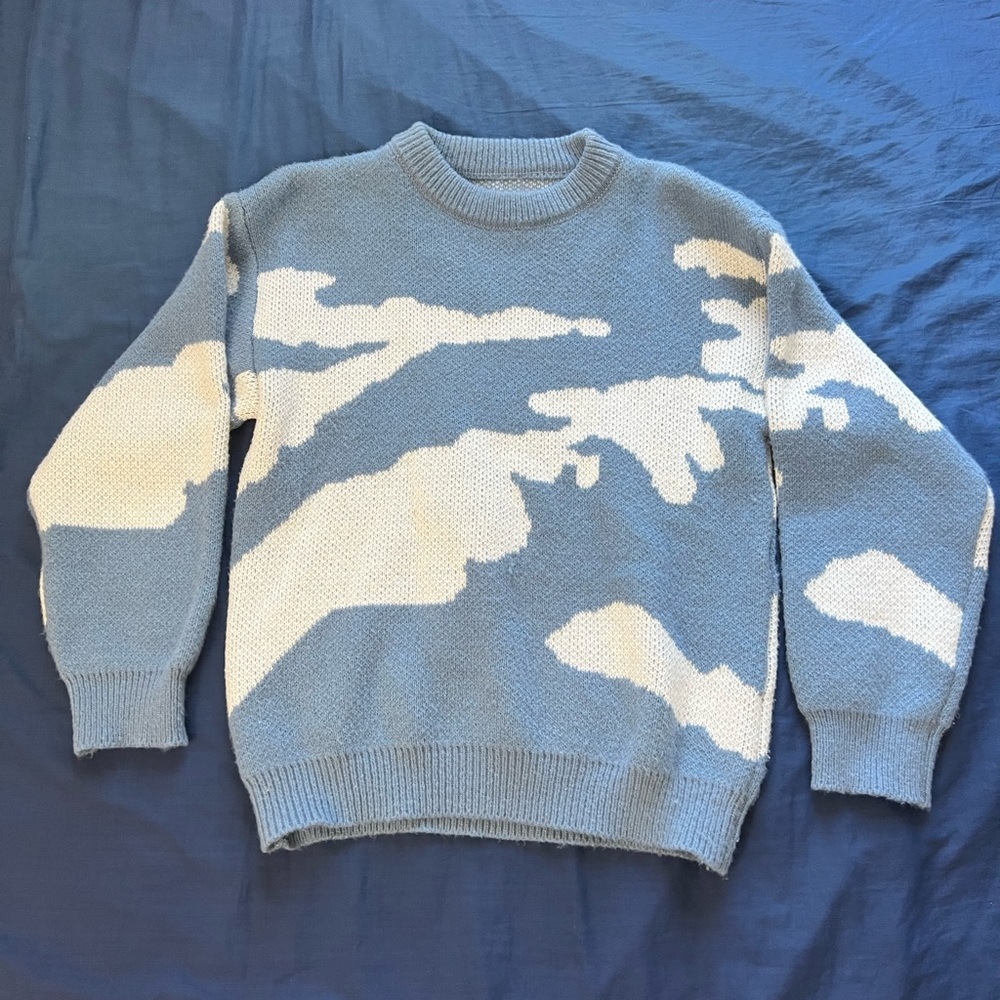 Blue and White Cloud Design Men's Sweater